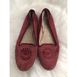 UGG AUSTRALIA ALLOWAY WOMENS RED CRIMSON SUEDE LEATHER FLATS CAUSAL SHOES SZ 8